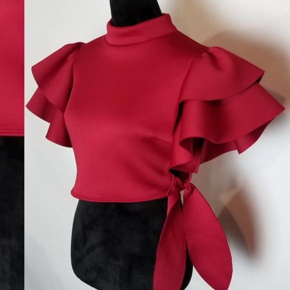 Tops - Ruffle Sleeve Crop Top